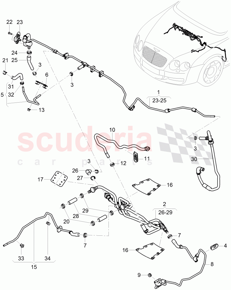 vacuum hoses for brake servo, vacuum hoses with connecting parts, D - MJ 2007>>, F >> 3W-8-052 845 of Bentley Bentley Continental GT (2003-2010)