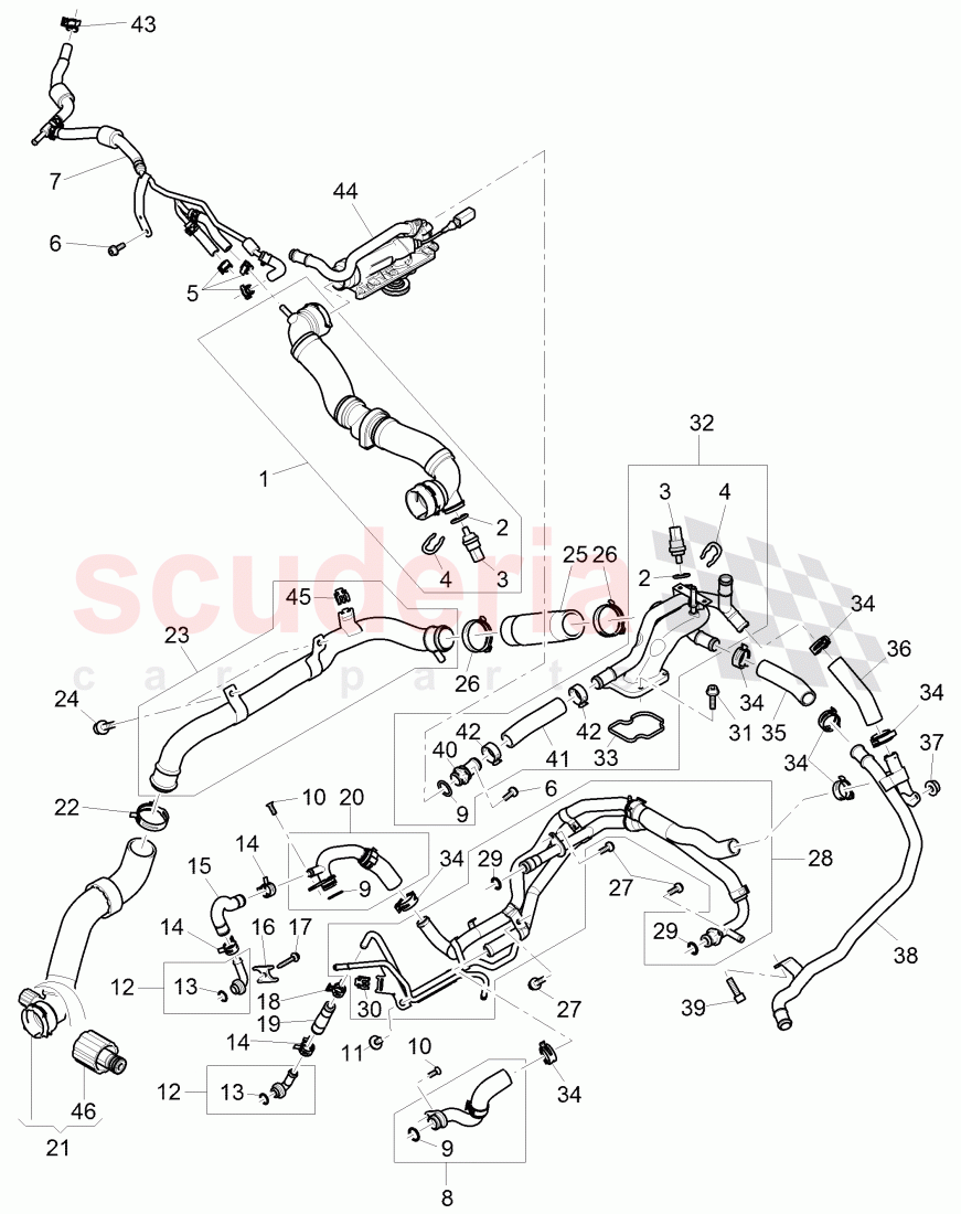 Coolant hoses and pipes, engine of Bentley Bentley Continental Flying Spur (2006-2012)