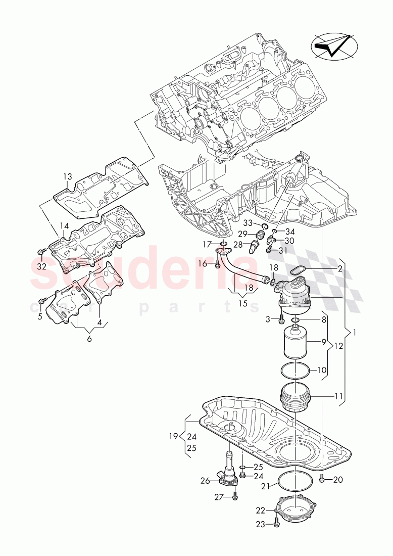 oil filter with flange and oil cooler of Bentley Bentley Bentayga (2015+)