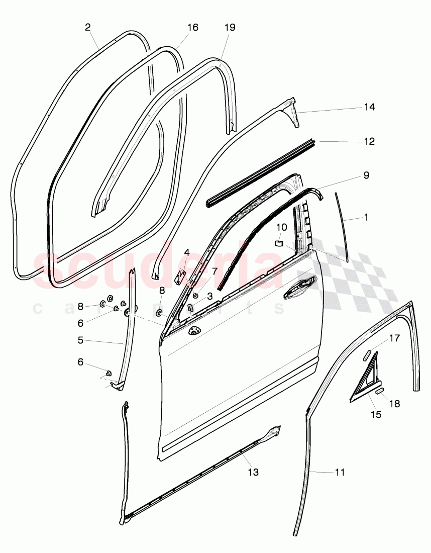 door seal, outer, glass channel of Bentley Bentley Mulsanne (2010+)