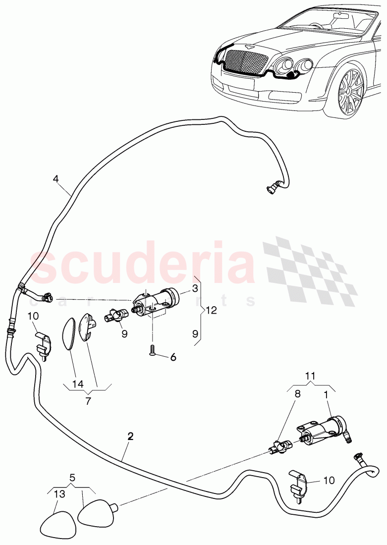 headlight washer system, F 3W-8-056 555>>, F ZA-A-062 566>> of Bentley Bentley Continental GT (2003-2010)