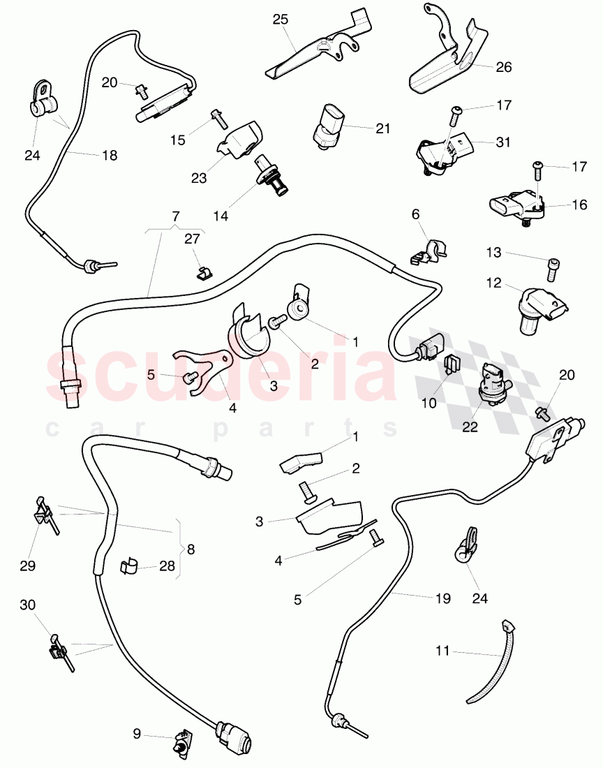 knock sensor, oxygen sensor, switches and senders on engine of Bentley Bentley Mulsanne (2010+)