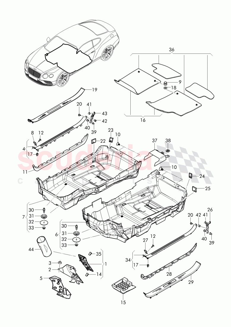 floor covering, F >> 3W-D-086 065, F >> ZA-D-086 065 of Bentley Bentley Continental GT (2011-2018)