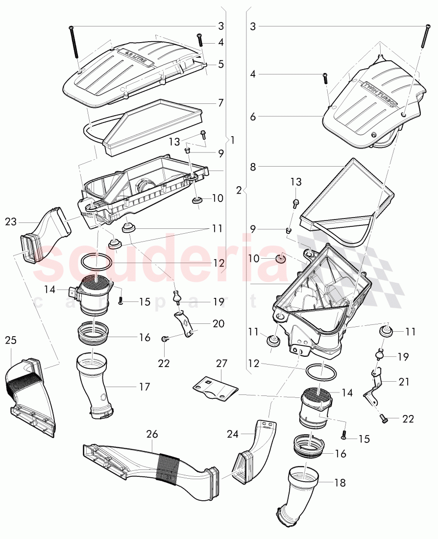 air cleaner with connecting, parts, mass air flow sensor, D >> - MJ 2015 of Bentley Bentley Continental Flying Spur (2013+)