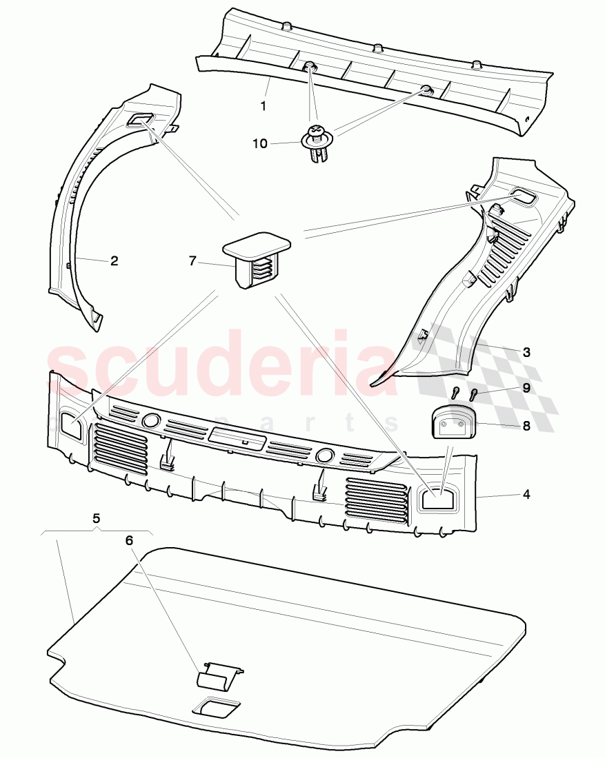 cover for luggage, compartment, F >> 3W-D-095 959, F >> ZA-D-095 959 of Bentley Bentley Continental GT (2011-2018)