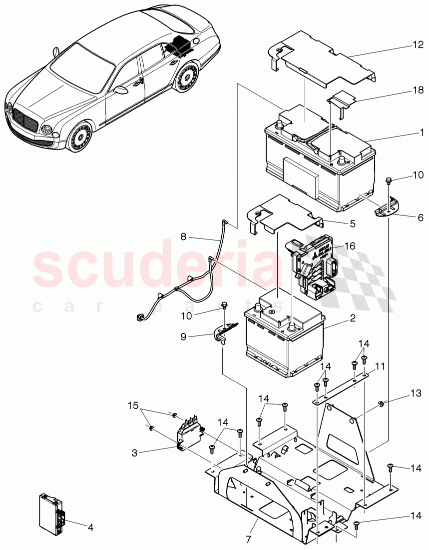 battery, electrical parts, F 3Y-D-018 477>>, F ZH-D-018 477>> of Bentley Bentley Mulsanne (2010+)