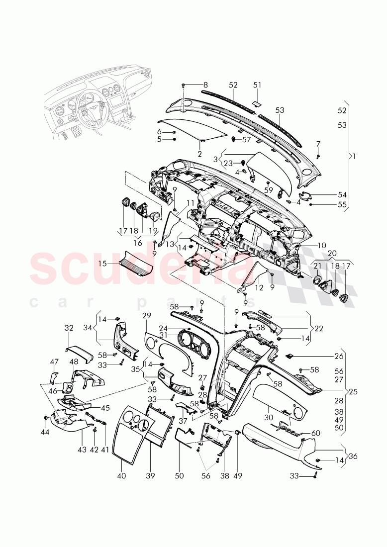 cover and trim, for dashboard, dashboard installation parts, D - MJ 2015>> - MJ 2016 of Bentley Bentley Continental GTC (2011+)