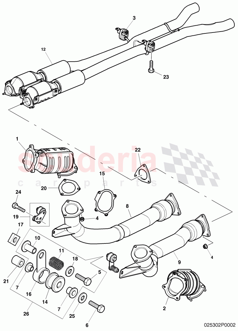 front catalyst, exhaust pipe with corrugated, pipe, exhaust pipe with catalyst, and adapters, F >> 3W-6-038 547 of Bentley Bentley Continental Flying Spur (2006-2012)