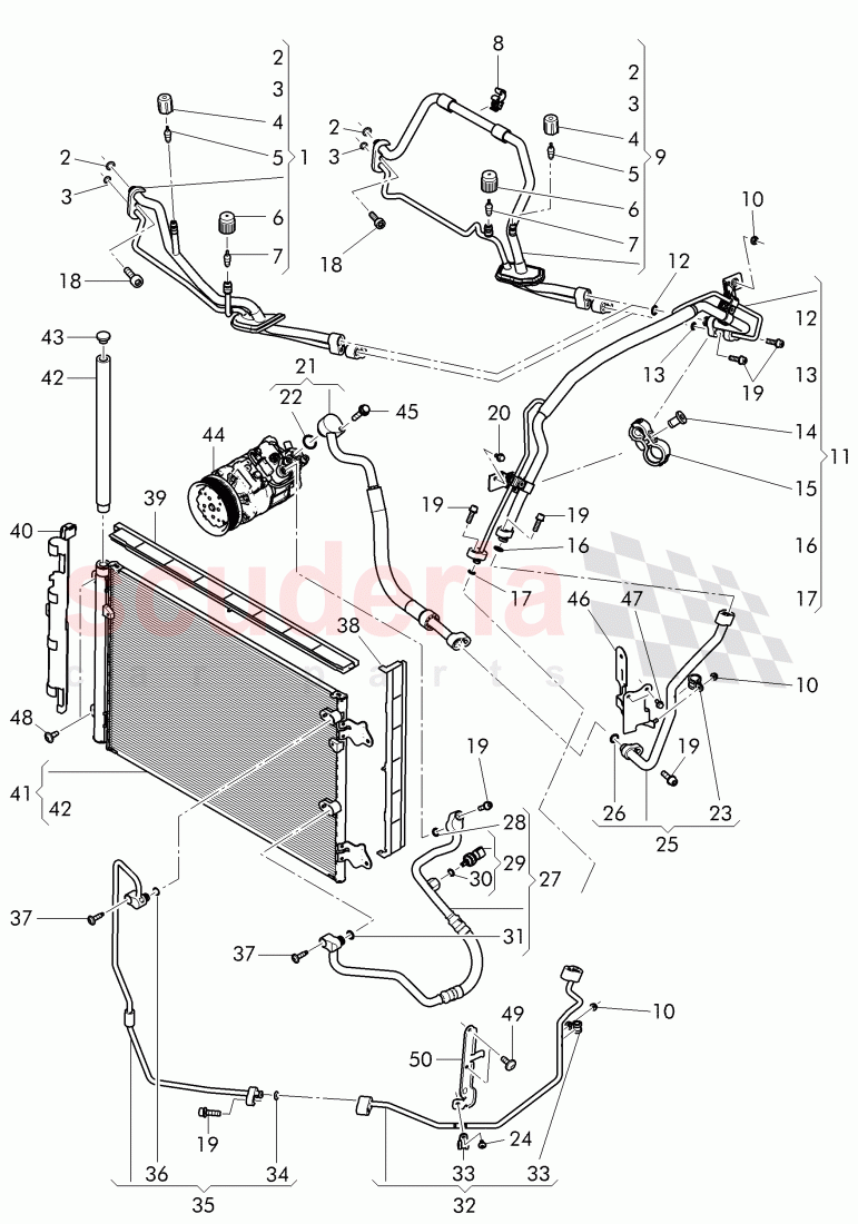 air condtioner condenser, refrigerant circuit, Engine bay, D - MJ 2017>> of Bentley Bentley Continental GT (2011-2018)