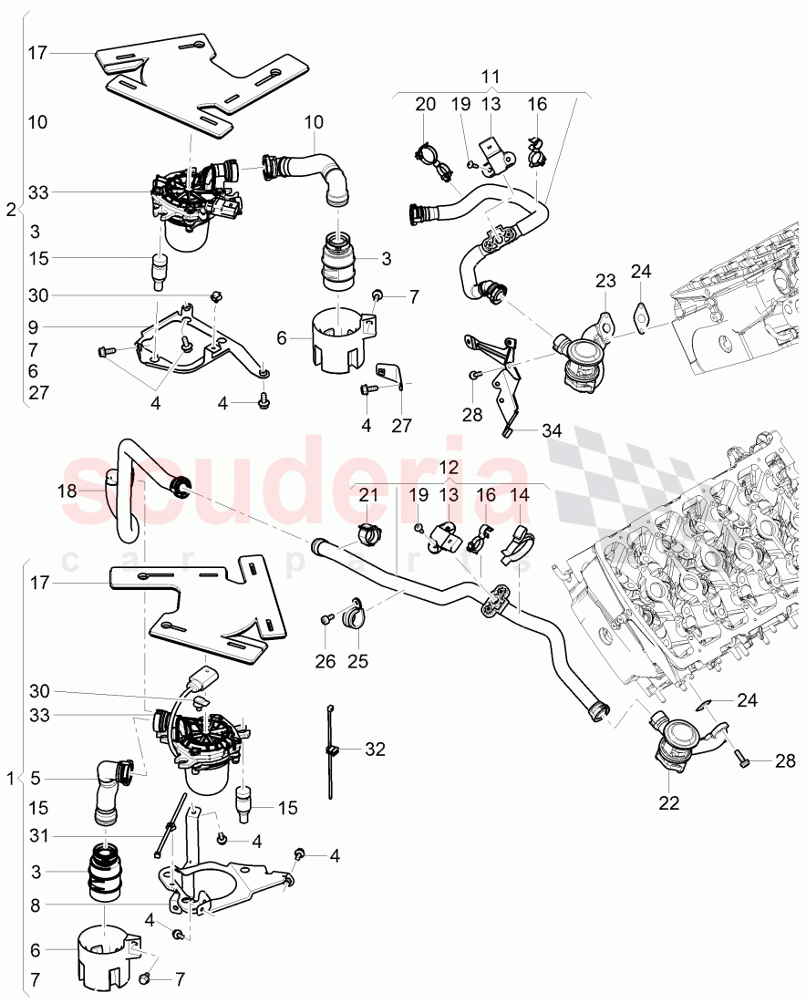 secondary air pump, secondary air control valve, pipes and hoses for purge system, D - MJ 2007>>, F >> 3W-7-051 258 of Bentley Bentley Continental GT (2003-2010)