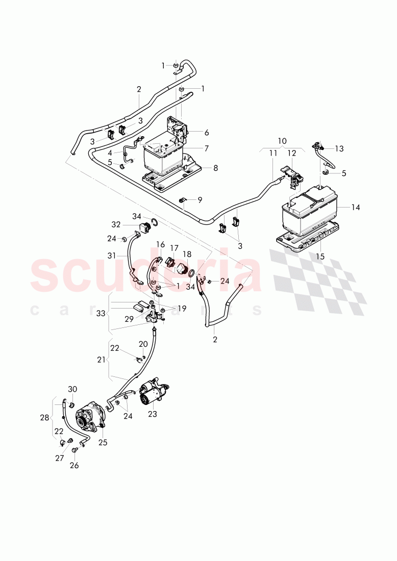 harness for battery +/-, Wire harness for starter and alternator with ground, wire of Bentley Bentley Continental Flying Spur (2013+)