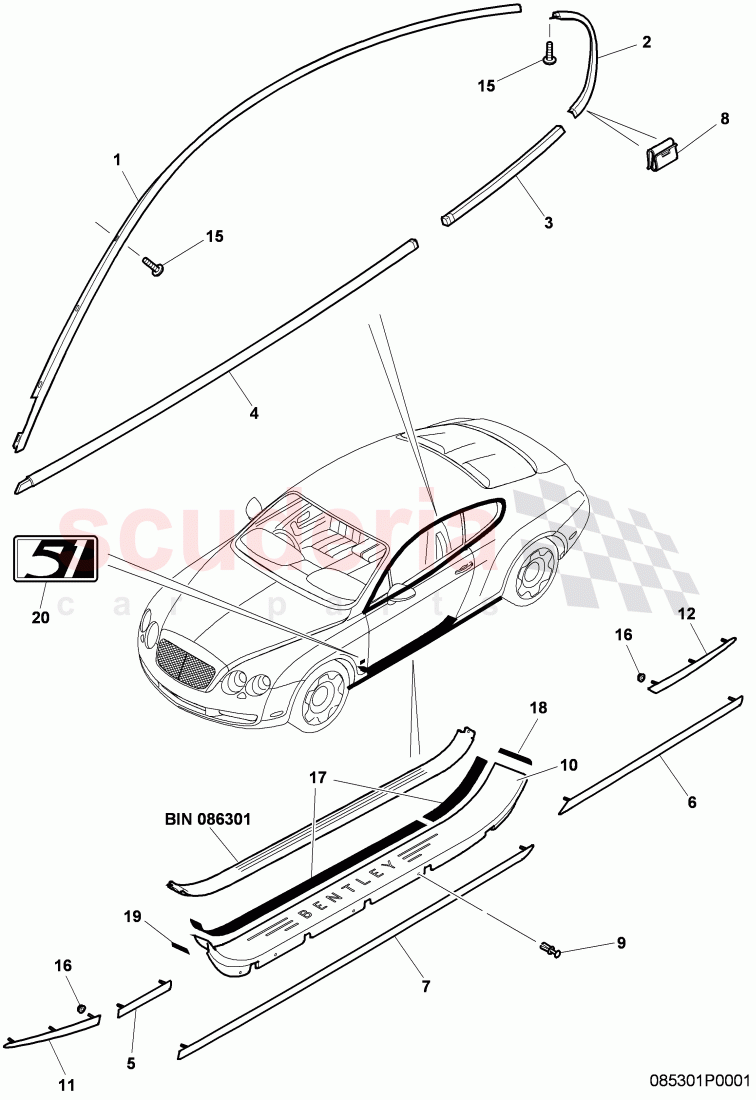 trim for door window frame of Bentley Bentley Continental GT (2003-2010)