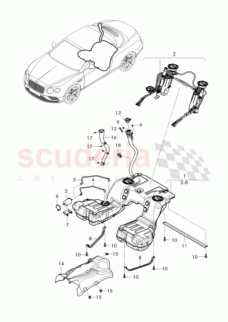 fuel tank with pump fuel gauge, and connecting parts, fuel filter with pressure, regulator, fuel line of Bentley Bentley Continental Supersports Convertible (2017+)