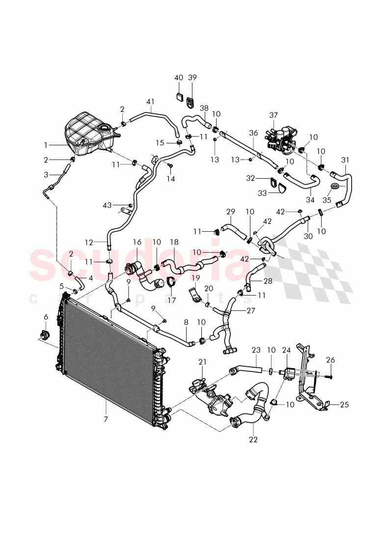 Coolant hoses and pipes, Engine bay, D - MJ 2015>>, F >> 3W-F-044 095, F >> ZA-F-044 095 of Bentley Bentley Continental GT (2011-2018)