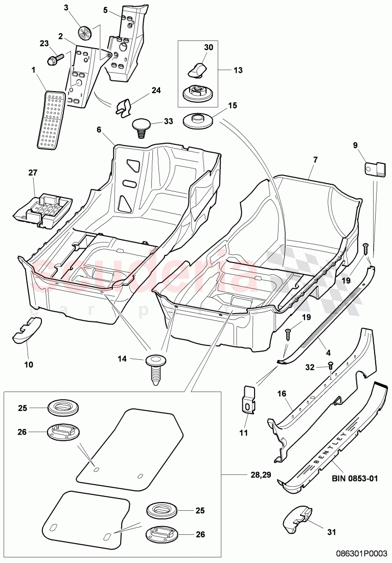 floor covering, F 3W-6-032 788>> 3W-6-039 935 of Bentley Bentley Continental GT (2003-2010)