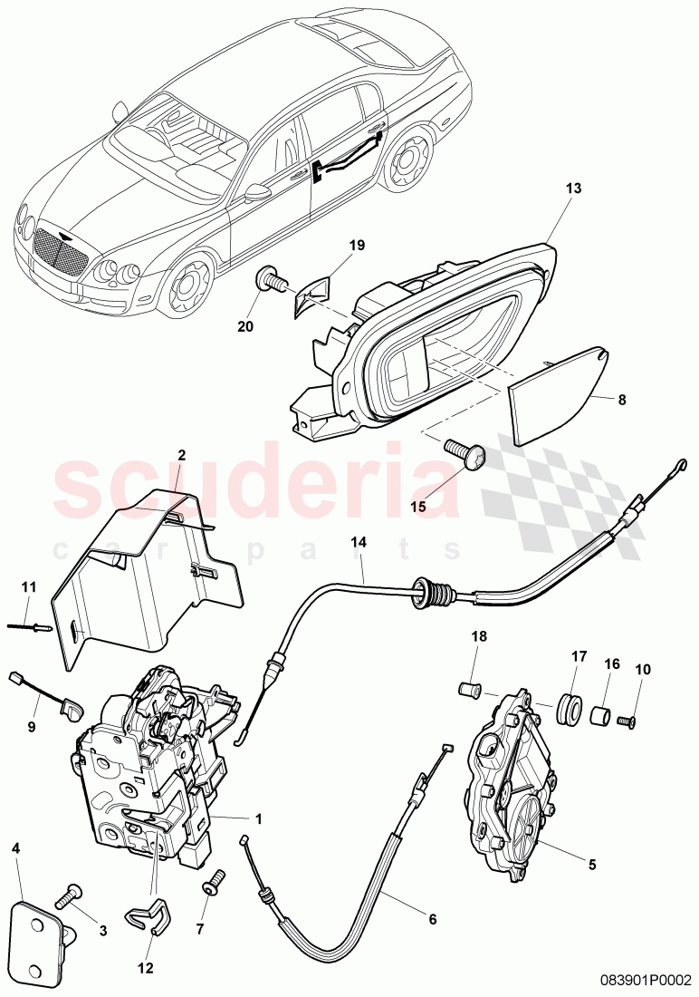 door handle, inner, latch of Bentley Bentley Continental Flying Spur (2006-2012)