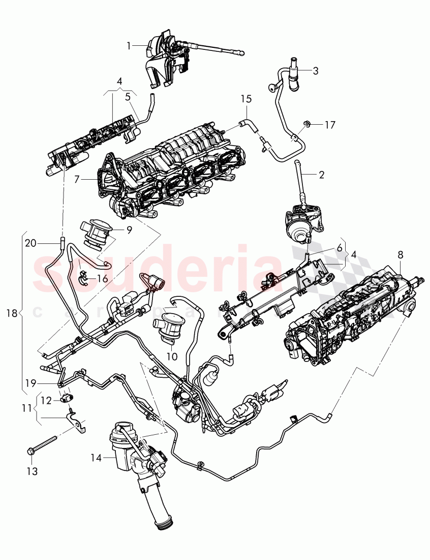 vacuum hoses with connecting parts, engine of Bentley Bentley Continental Flying Spur (2013+)