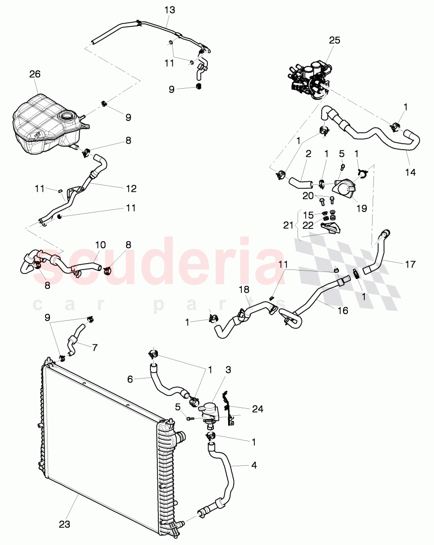 Coolant hoses and pipes, Engine bay, F 3W-7-045 225>> 3W-7-051 258 of Bentley Bentley Continental GT (2003-2010)