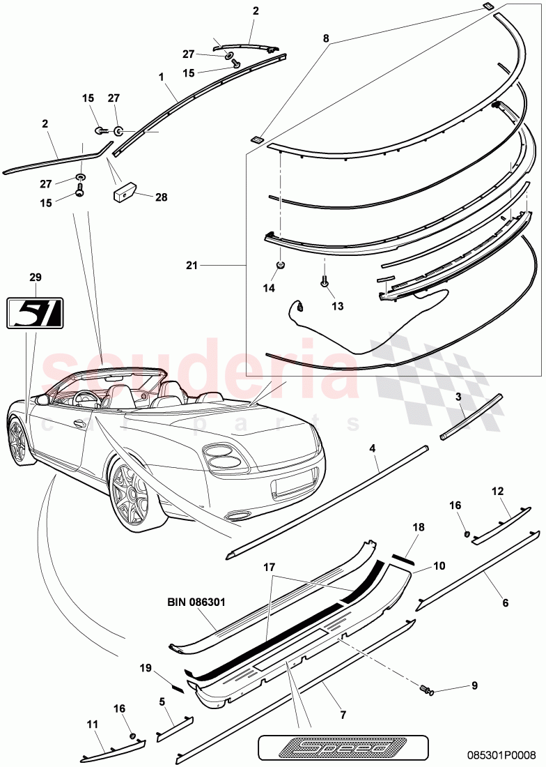 moldings, D - MJ 2009>> of Bentley Bentley Continental GTC (2006-2010)