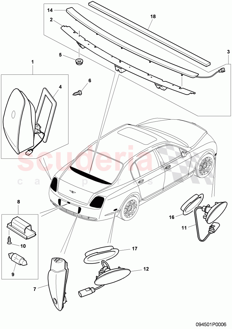 Side and Rear Lamps, F 3W-7-050 996>>, F ZA-A-062 464>> of Bentley Bentley Continental Flying Spur (2006-2012)