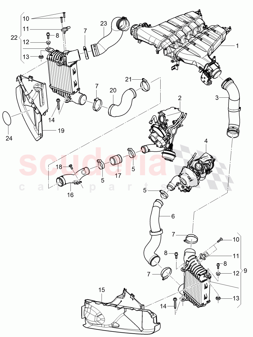 charge air cooler, air duct for charge, air cooler of Bentley Bentley Continental Flying Spur (2013+)