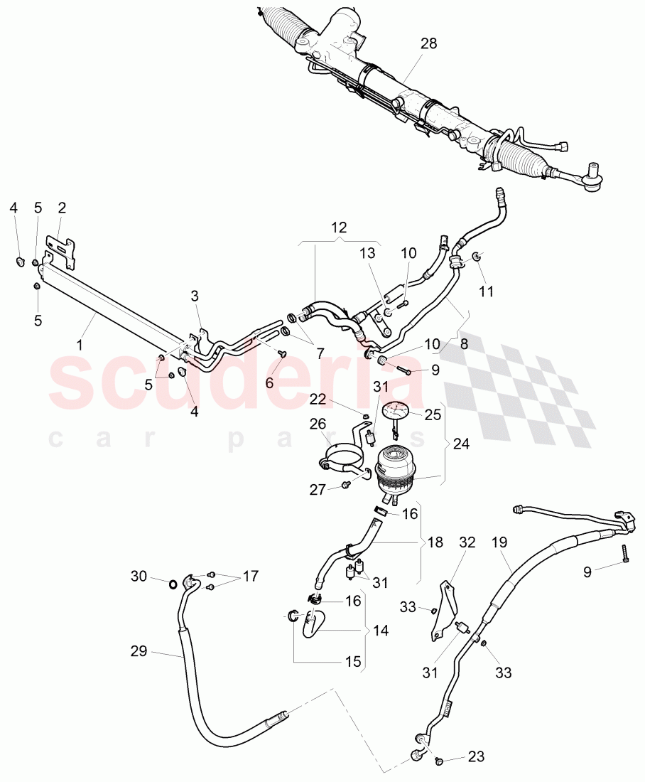 power steering, Reservoir, Pipes, Hoses, F 3W-E-095 715>> 3W-E-097 155, F ZA-E-095 715>> ZA-E-097 155, F 3W-E-040 000>> 3W-E-082 779, F ZA-E-040 000>> ZA-E-082 779 of Bentley Bentley Continental GTC (2011+)