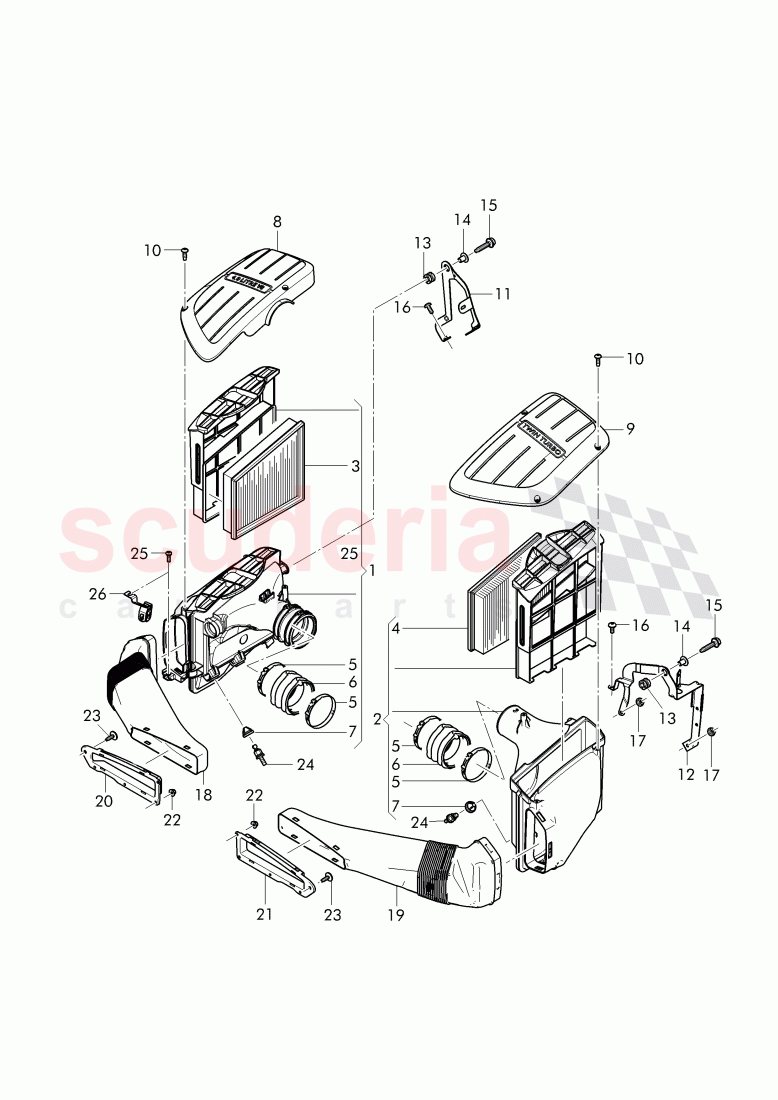 air cleaner with connecting, parts, F 3W-G-053 204>>, F ZA-G-053 204>> of Bentley Bentley Continental GTC (2011+)