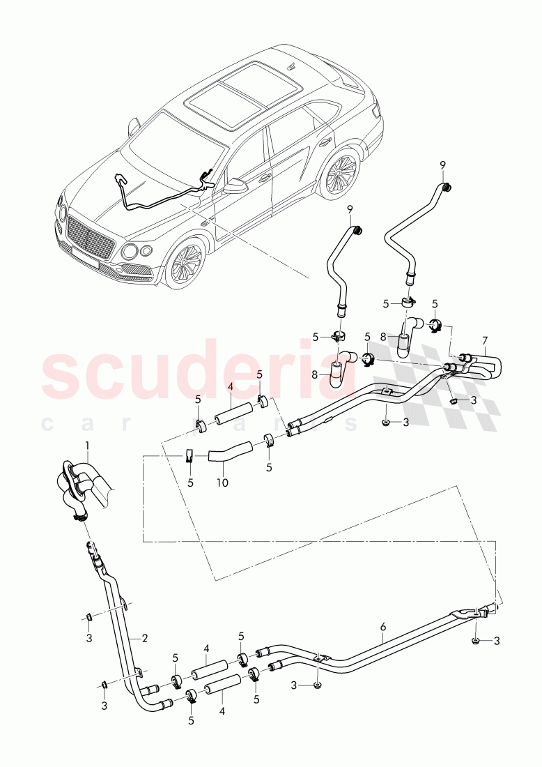 water tube, for vehicles with 2nd evaporator of Bentley Bentley Bentayga (2015+)