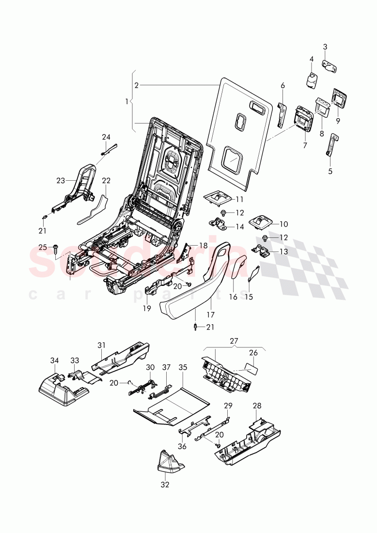 seat and backrest frame, trim - rear seat, (2nd seat row), D - MJ 2018>> of Bentley Bentley Bentayga (2015+)