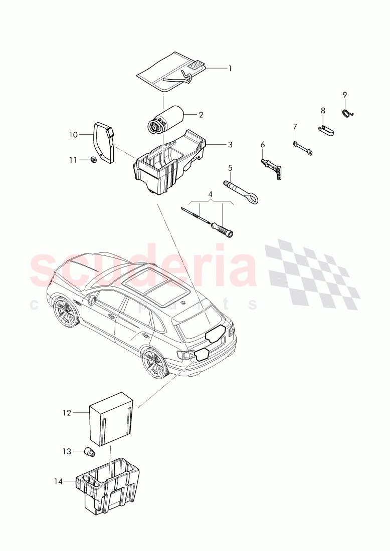 Vehicle tools, breakdown set with compressor of Bentley Bentley Bentayga (2015+)