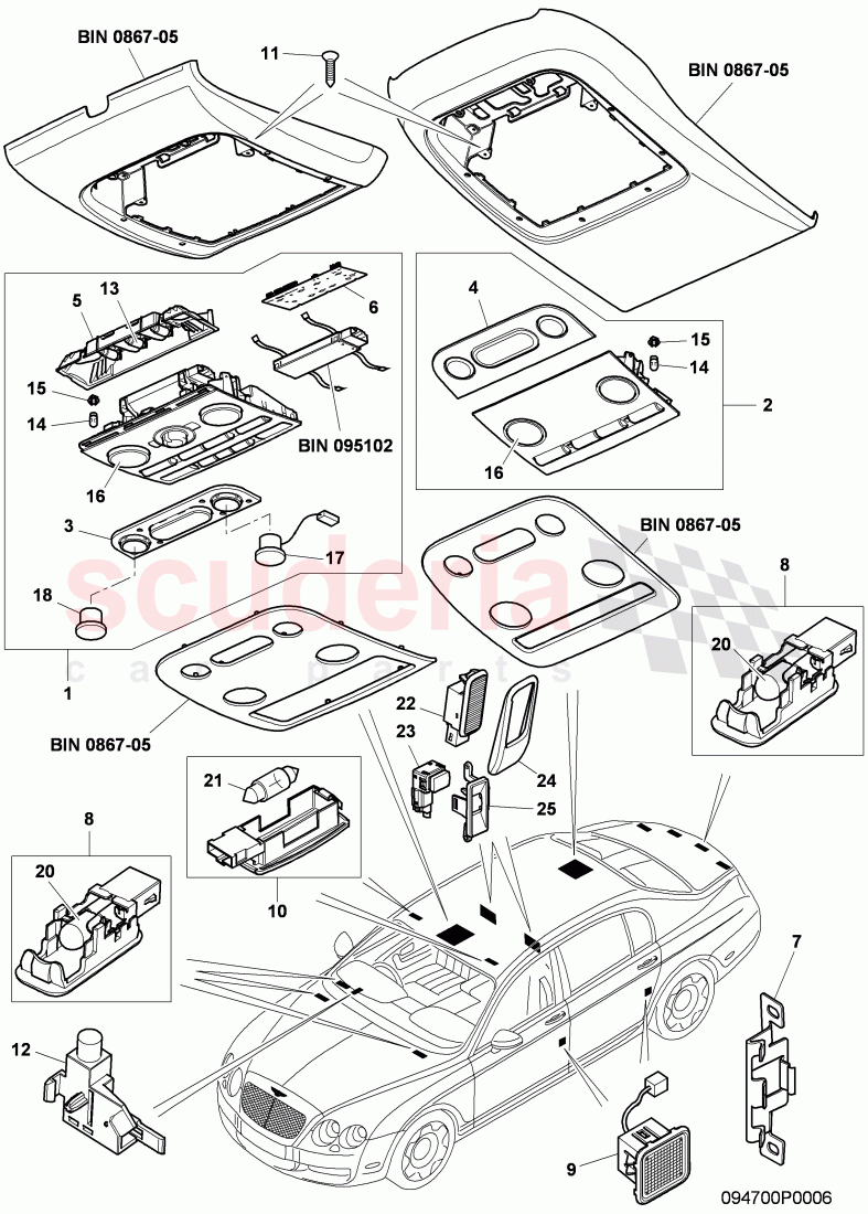 interior light, F 3W-9-059 787>> 3W-B-070 435, F ZA-A-062 464>> ZA-B-070 435 of Bentley Bentley Continental Flying Spur (2006-2012)