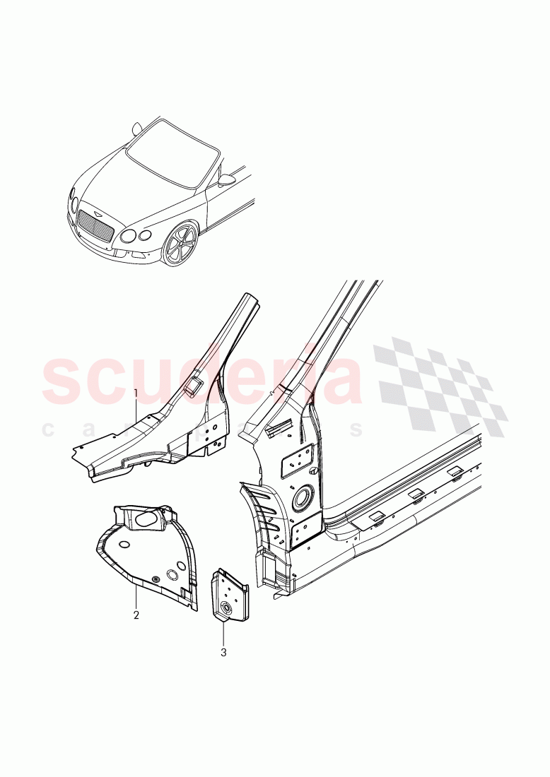 pillar a inner, repair plate -, side panel, wheel arch of Bentley Bentley Continental GT (2011-2018)