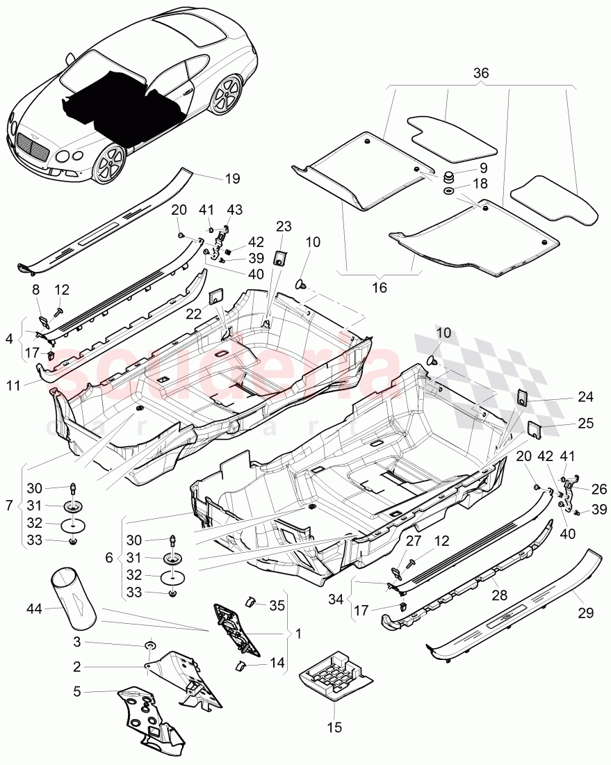 floor covering, F 3W-C-079 035>> 3W-D-086 065, F ZA-C-079 035>> ZA-D-086 065 of Bentley Bentley Continental GT (2011-2018)