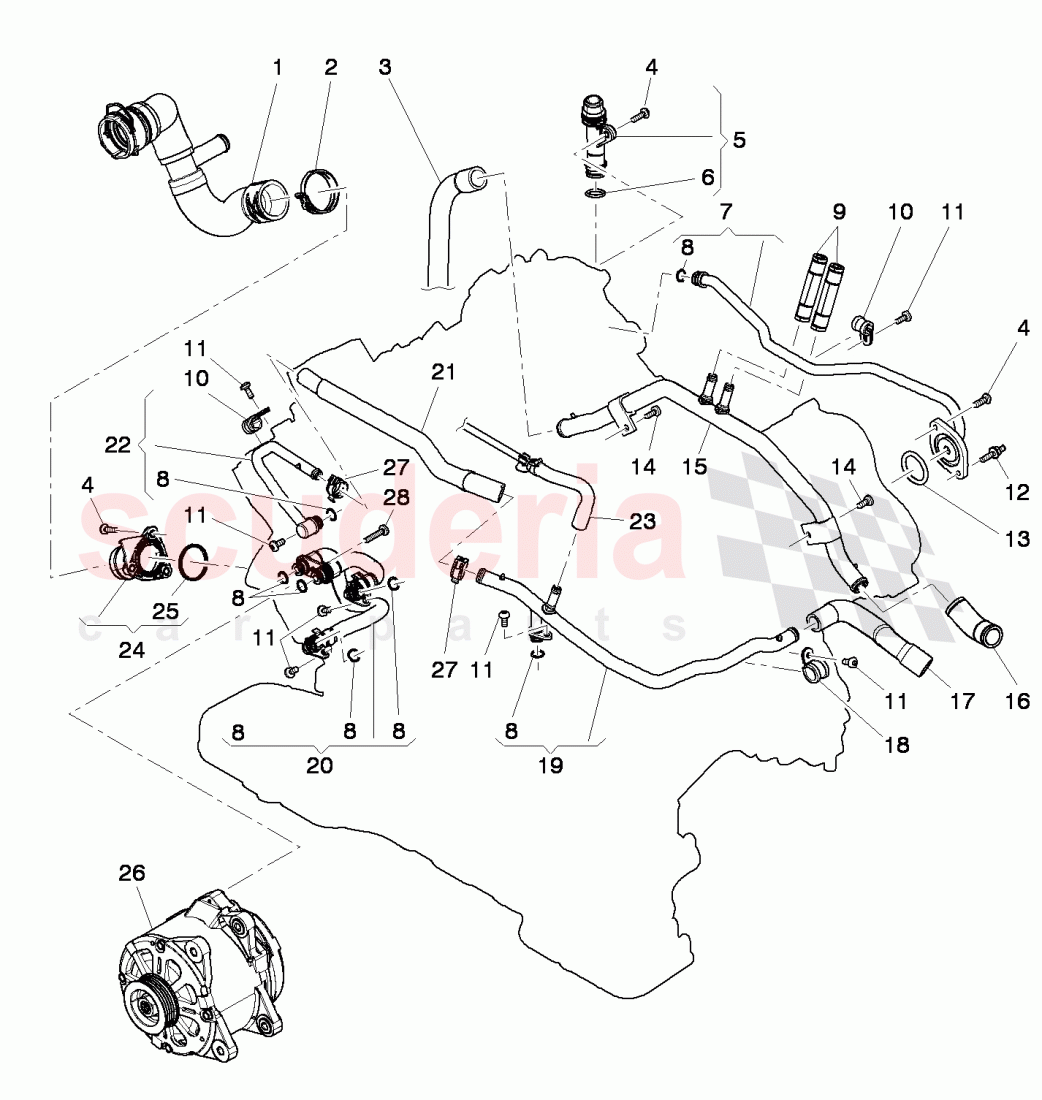 Coolant hoses and pipes, engine, D >> - MJ 2014 of Bentley Bentley Continental GT (2011-2018)