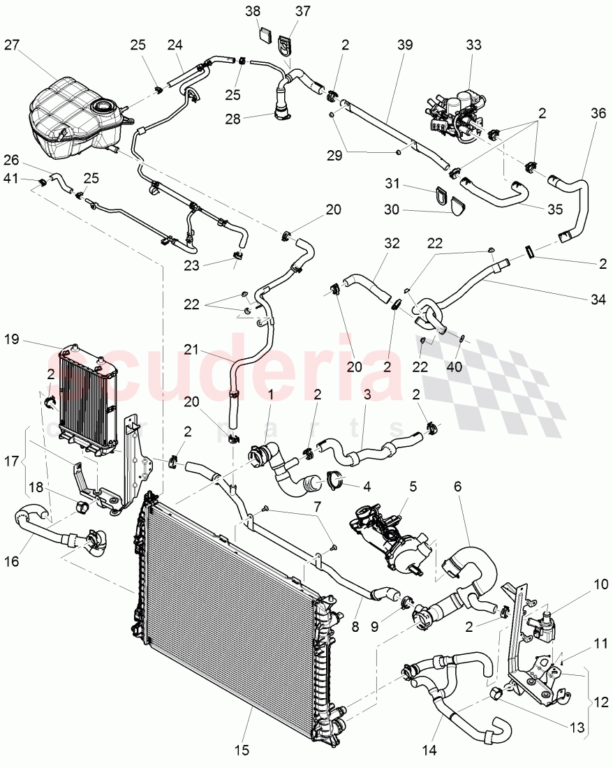 Coolant hoses and pipes, Engine bay, F >> 3W-D-099 999, F >> ZA-D-099 999, F 3W-E-087 094>> 3W-E-096 907, F ZA-E-087 094>> ZA-E-096 907 of Bentley Bentley Continental GT (2011-2018)