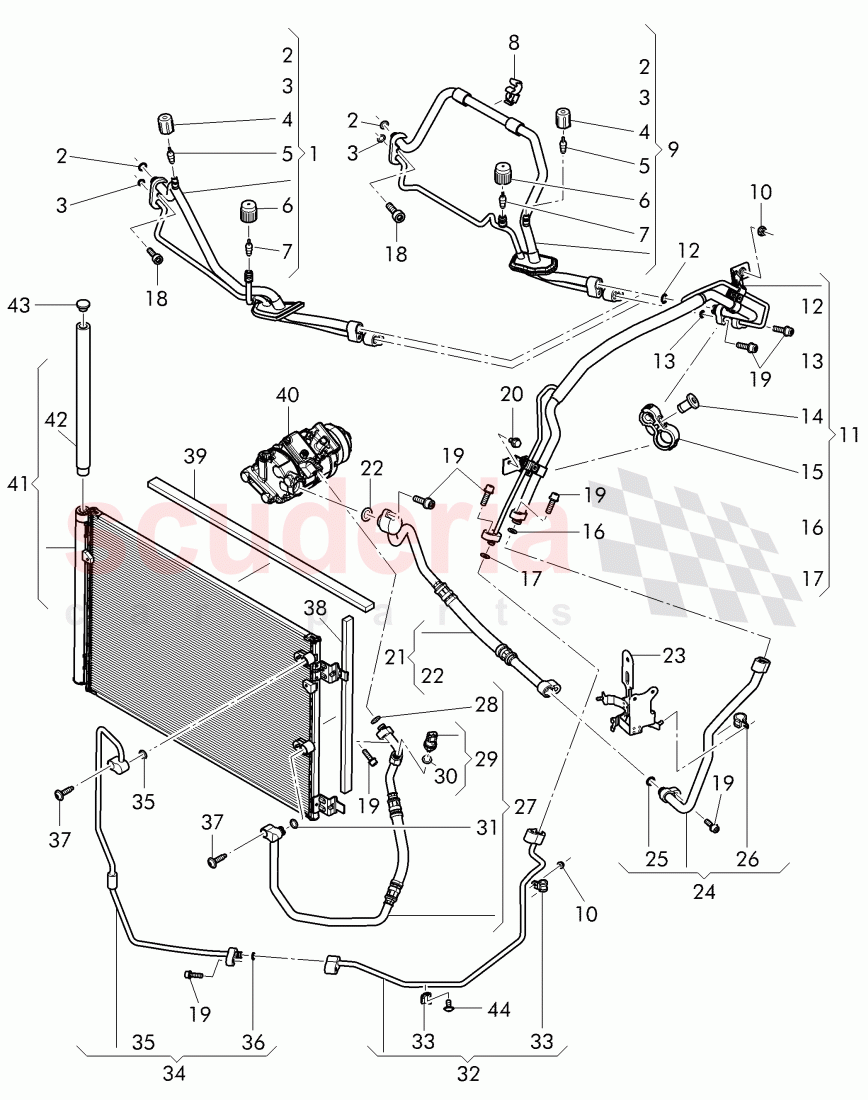 air condtioner condenser, refrigerant circuit, Engine bay, D - MJ 2015>> - MJ 2016 of Bentley Bentley Continental GT (2011-2018)