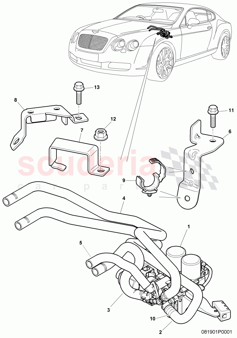 Water hose with heating, valve of Bentley Bentley Continental GTC (2006-2010)