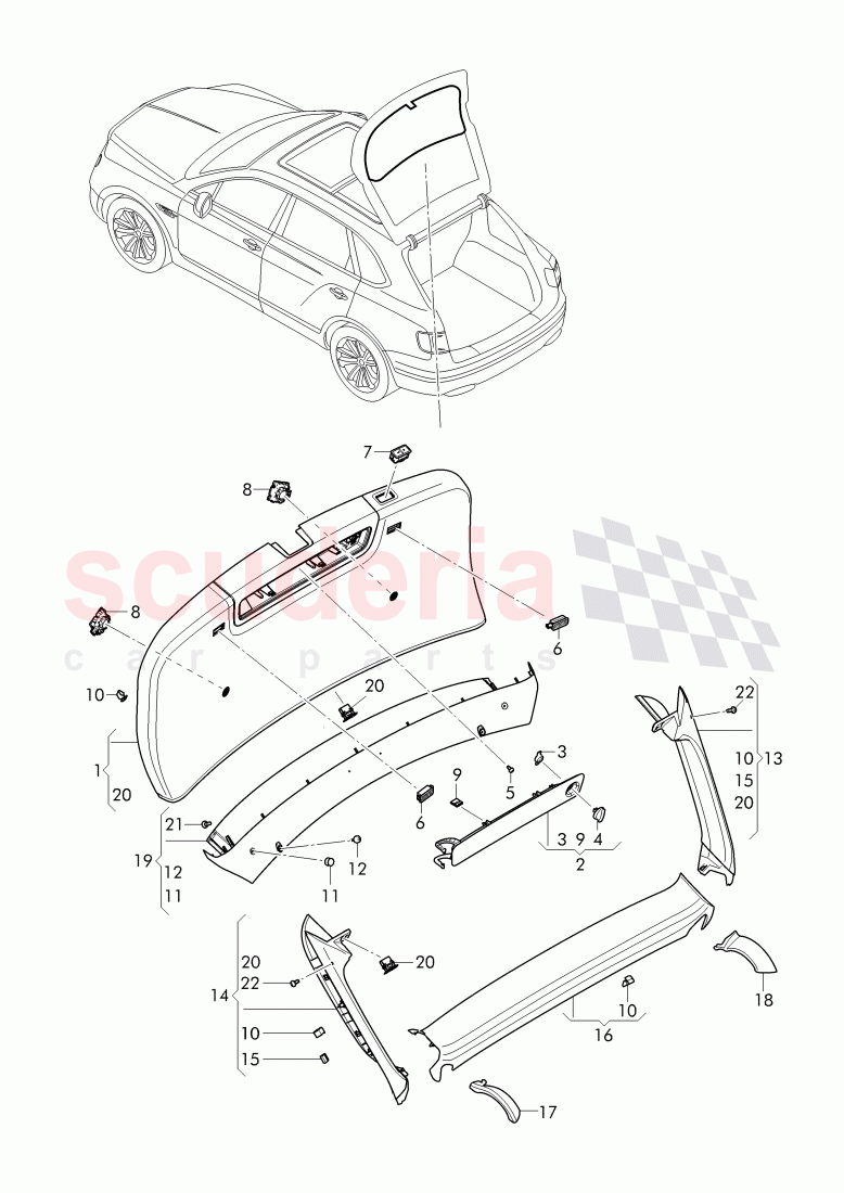 trim panel for hatch gate, F >> 4V-H-015 969, F >> ZV-H-015 969 of Bentley Bentley Bentayga (2015+)