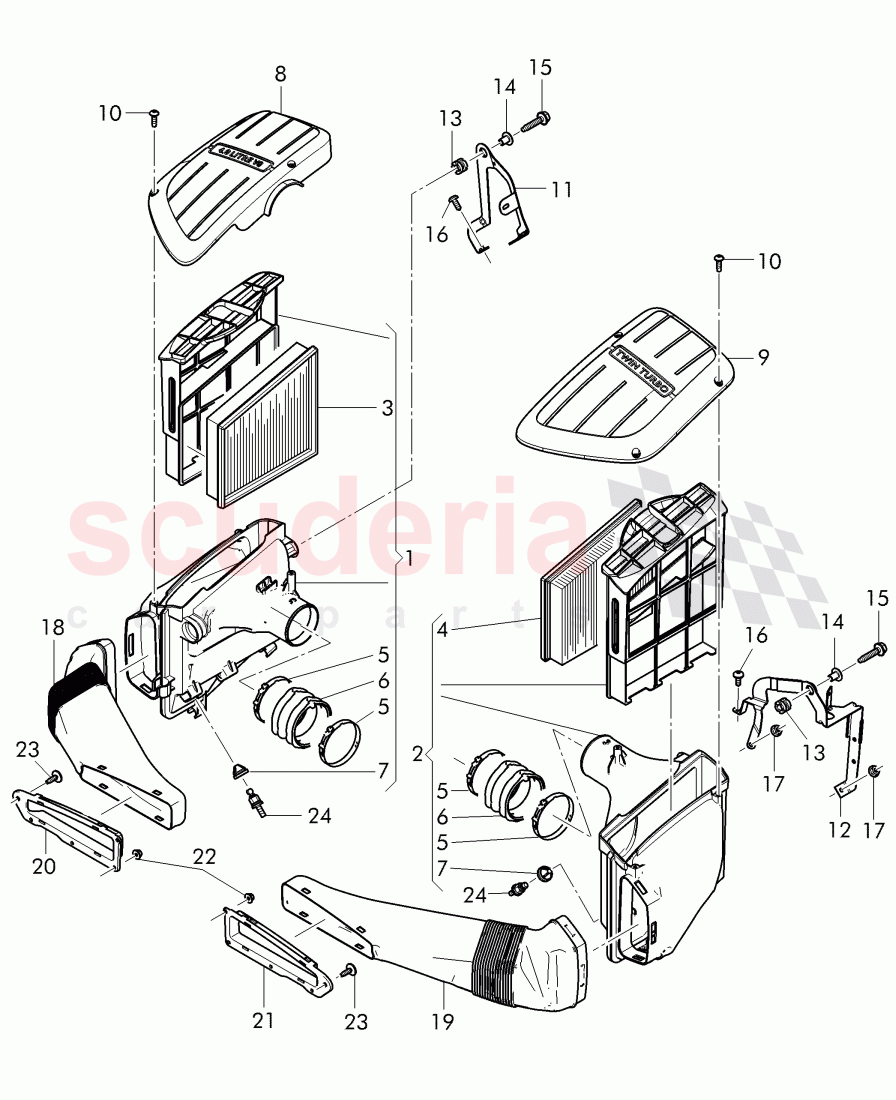 air cleaner with connecting, parts, F >> 3W-G-053 203, F >> ZA-G-053 203 of Bentley Bentley Continental Flying Spur (2013+)