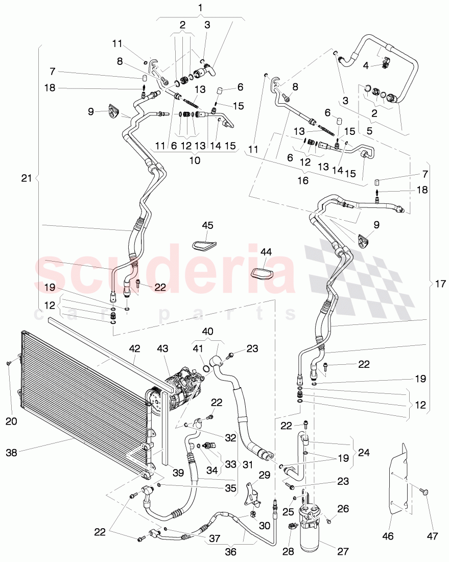 air condtioner condenser, refrigerant circuit, Engine bay, D - MJ 2012>> of Bentley Bentley Continental Flying Spur (2006-2012)