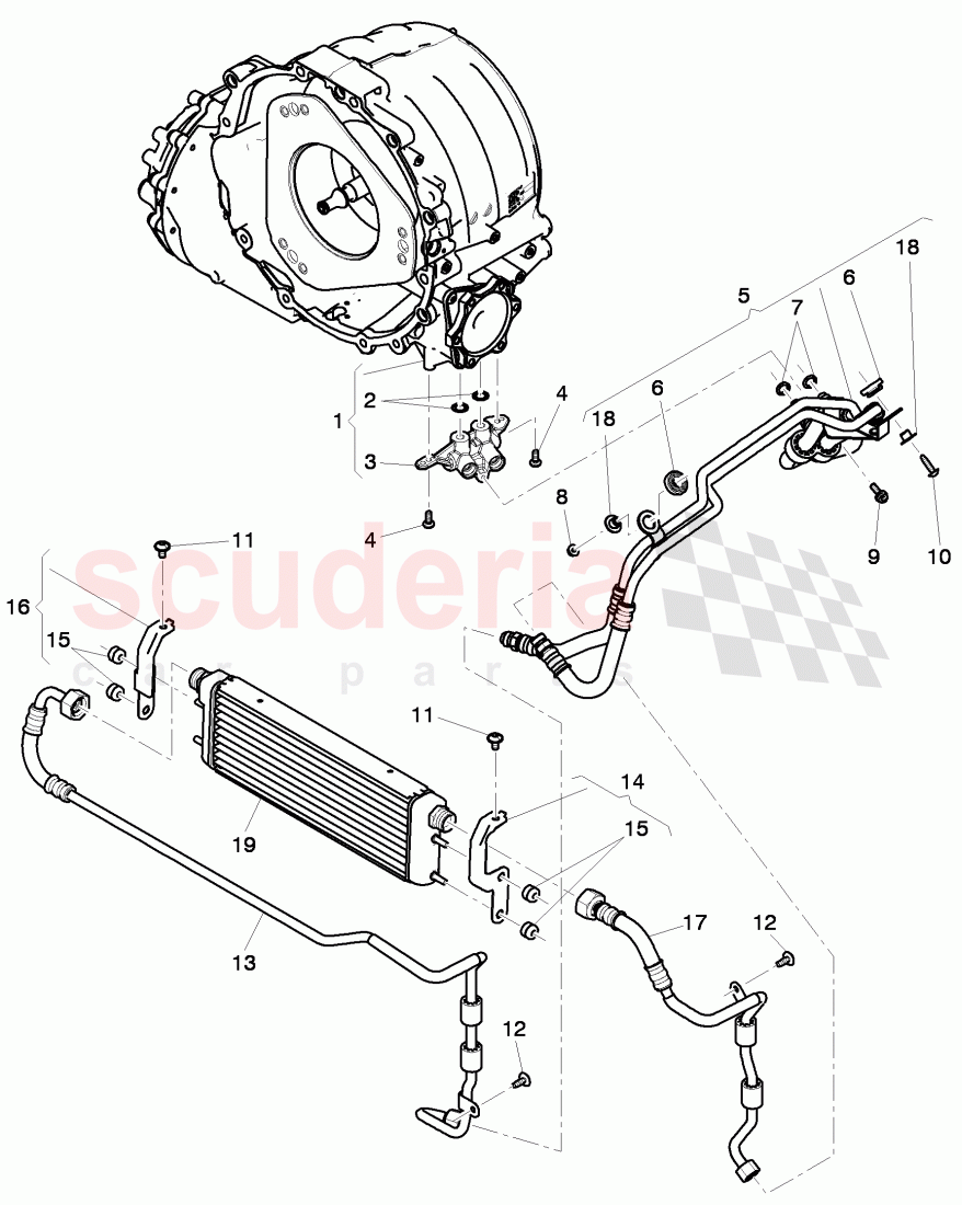 oil pressure line for gear oil cooling, Gear oil cooler, F >> 3W-C-073 055, F >> ZA-C-073 055 of Bentley Bentley Continental GT (2011-2018)