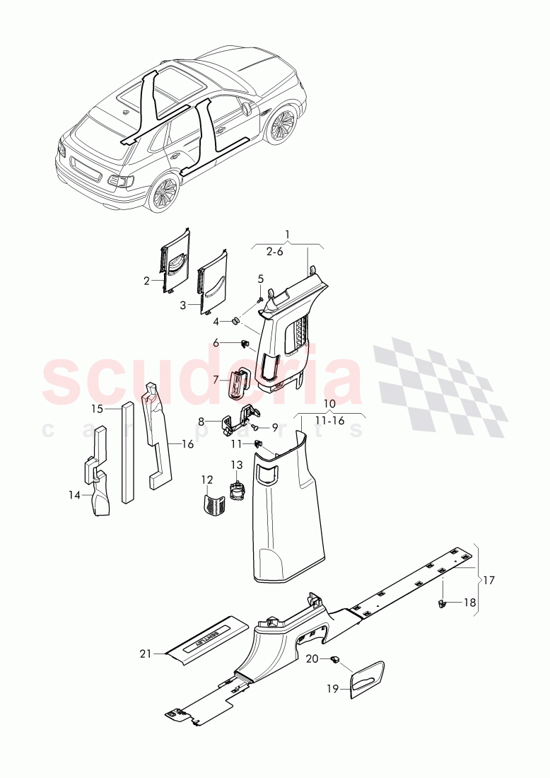 lining, pillar b of Bentley Bentley Bentayga (2015+)