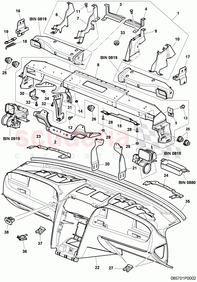 dashboard carrier, cross member for dashbord, D - MJ 2007>> - MJ 2011 of Bentley Bentley Continental Flying Spur (2006-2012)