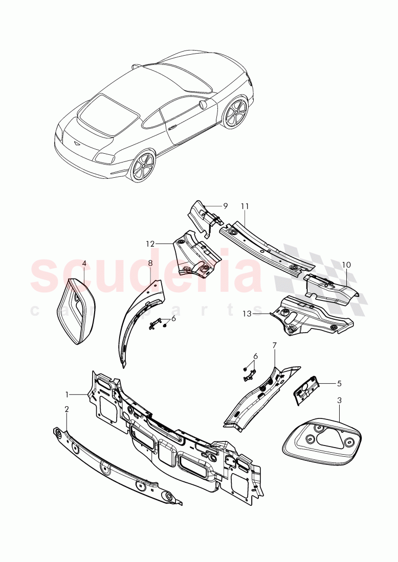 dash panel, reinforcement for taillight, aperture of Bentley Bentley Continental GT (2011-2018)