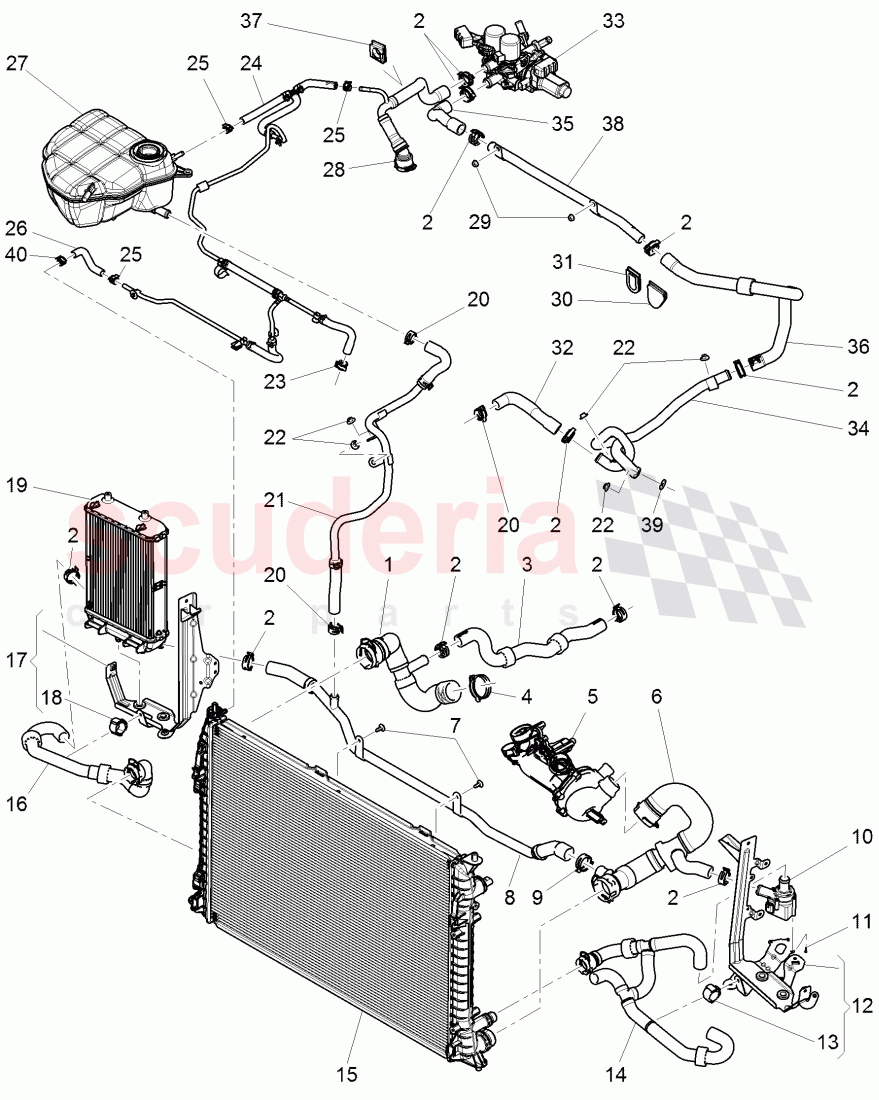 Coolant hoses and pipes, Engine bay, F >> 3W-D-099 999, F >> ZA-D-099 999, F 3W-E-087 094>> 3W-E-096 907, F ZA-E-087 094>> ZA-E-096 907 of Bentley Bentley Continental GT (2011-2018)