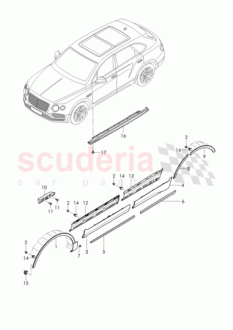 Door trim strip, trim for wheel arch, side member trim of Bentley Bentley Bentayga (2015+)