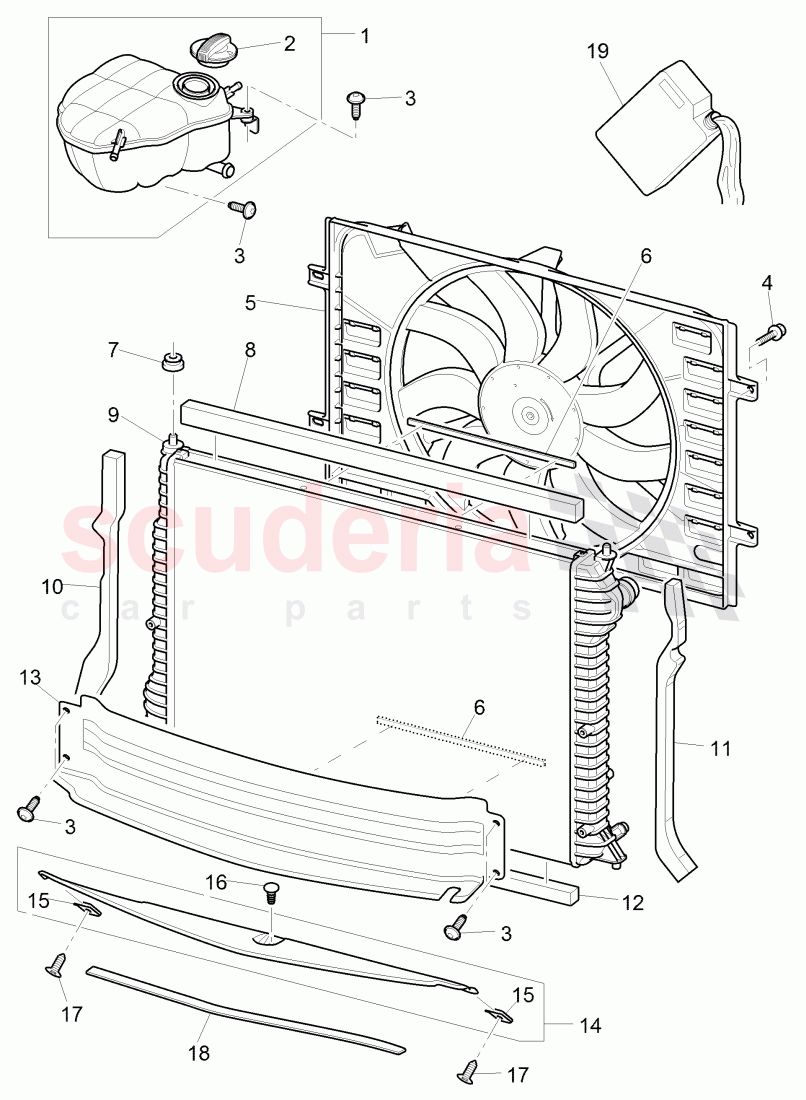 Coolant radiator, Coolant expansion tank, air duct, D - MJ 2009>> of Bentley Bentley Continental Flying Spur (2006-2012)