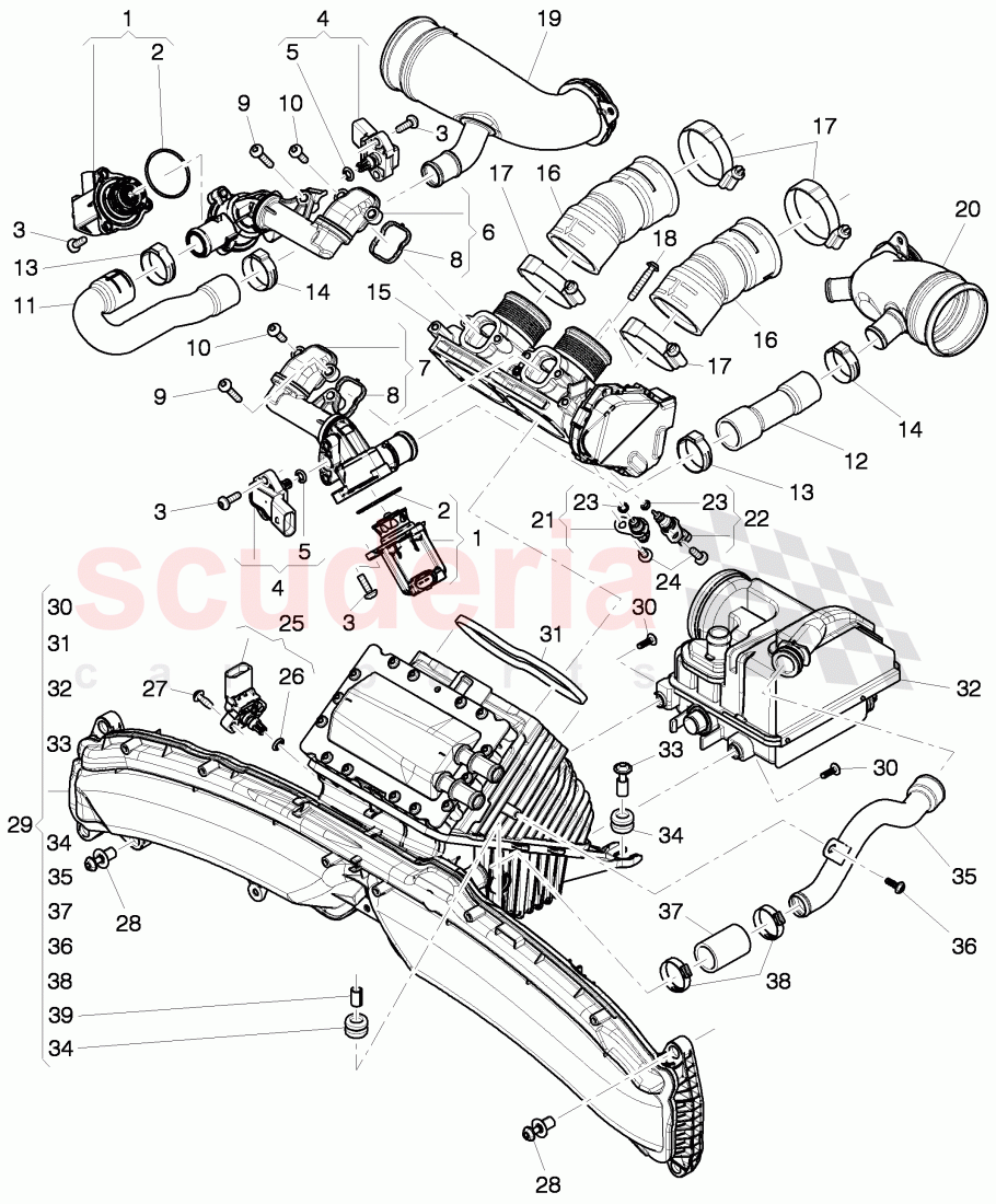 intake manifold - upper part, throttle valve, cut-off valve, suction hose of Bentley Bentley Continental GT (2011-2018)