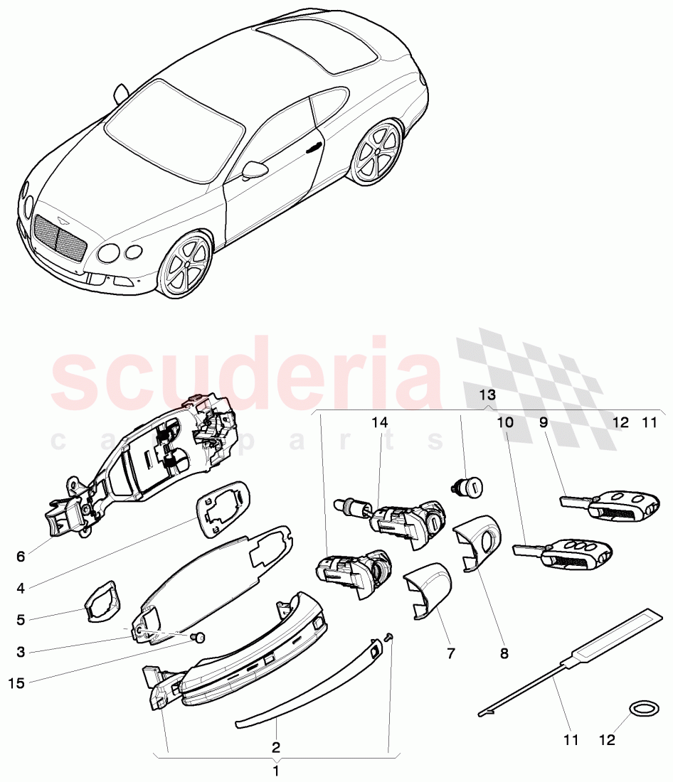 door handle, outer, door latch, F >> 3W-C-074 020, F >> ZA-C-074 020 of Bentley Bentley Continental GT (2011-2018)