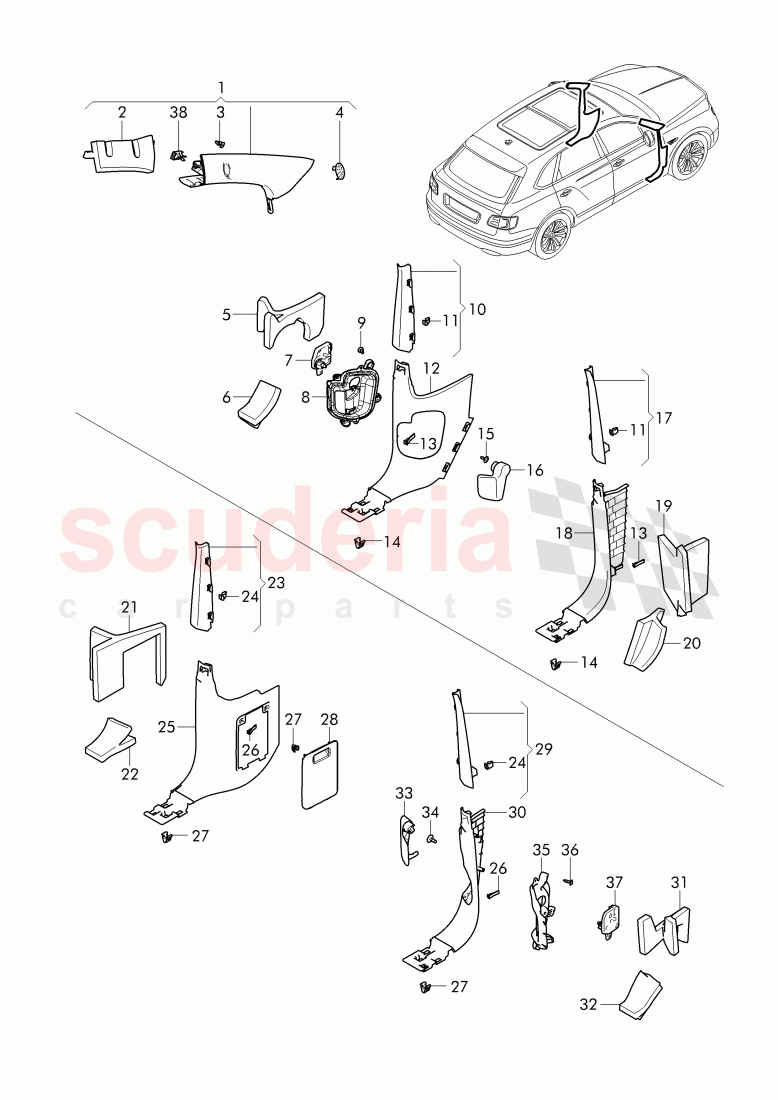 lining, pillar a of Bentley Bentley Bentayga (2015+)